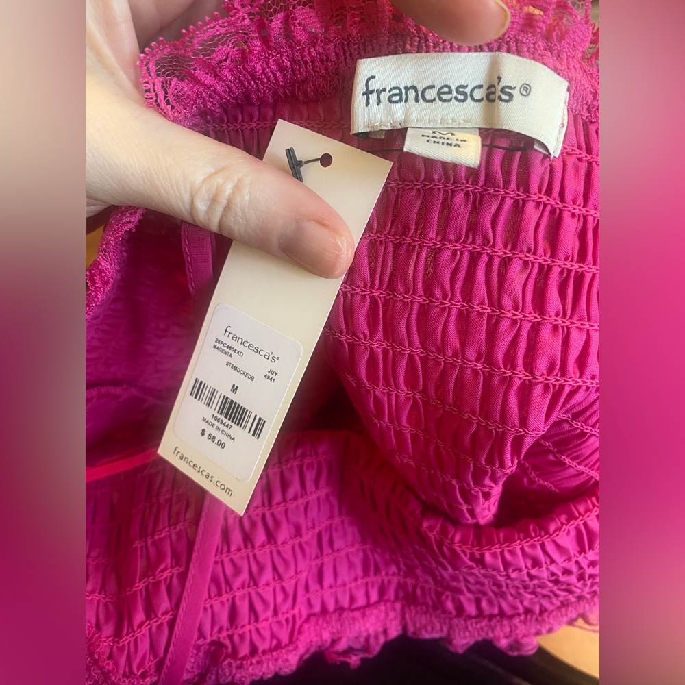 Francesca’s Hadley Drop Waist Smocked Magenta Mini Dress- Size M (Juniors) - Picture 6 of 6
